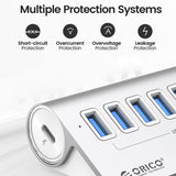 Hjemix | ORICO M3U7-G2 Aluminiumlegering 7-port USB 3.2 Gen2 10Gbps HUB med 0,5 m kabel (Sølv)