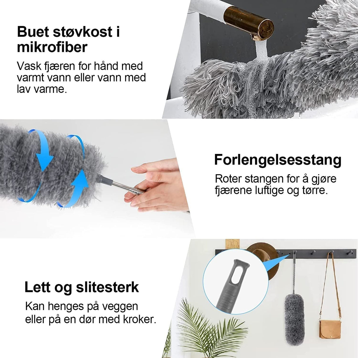 Hjemix | Uttrekkbar og vaskbar, buet støvkost i mikrofiber