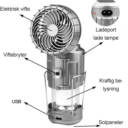 Hjemix | Bærbar LED-Campinglampe Med Vifte