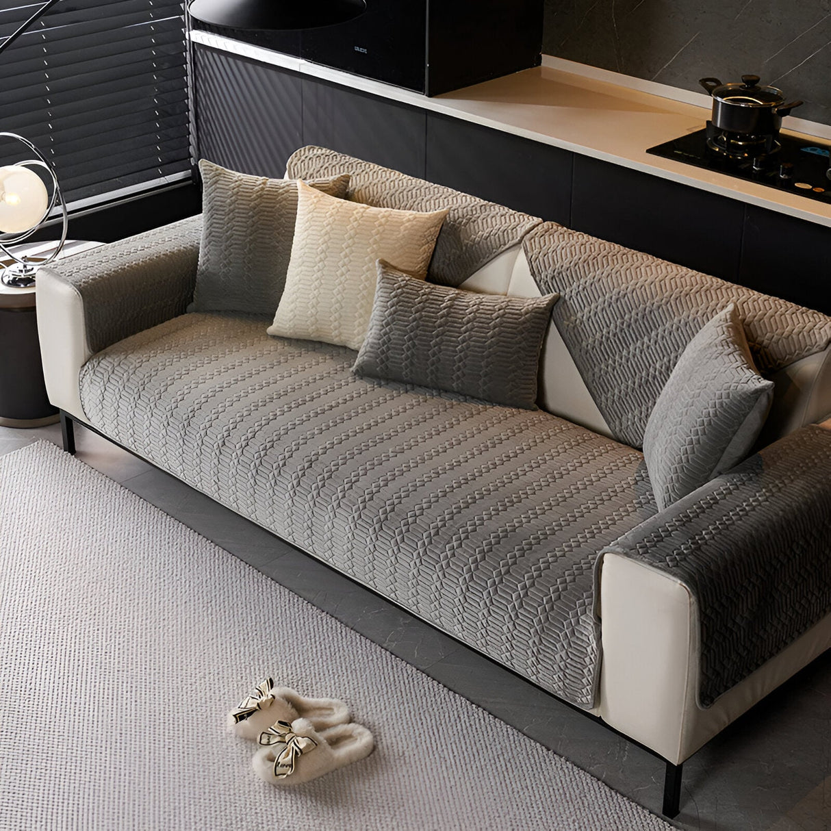 Hjemix | Premium Plysj Velour Sofa Deksel – Luksuriøst Geometrisk Mønster med Antiskli Hjemmé