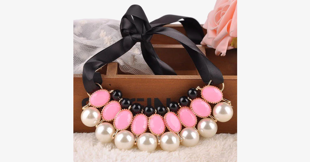 Hjemix | Bånd Perle Choker Statement Halskjede