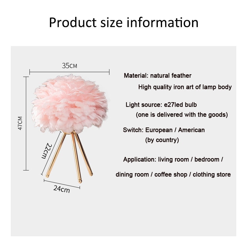 Hjemix | Romantisk Fjær Bordlampe Moderne Nattbordlampe Stue Kafé Dekorasjon Bryllup Julegave Strutsfjær Lys