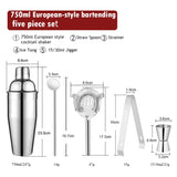 Hjemix | 550 ml/750 ml Rustfritt Stål Cocktail Shaker Mixer Drink Bartender Sett Bar Sett Verktøy Med Vin Stativ Verktøy for Fødselsdagsgave
