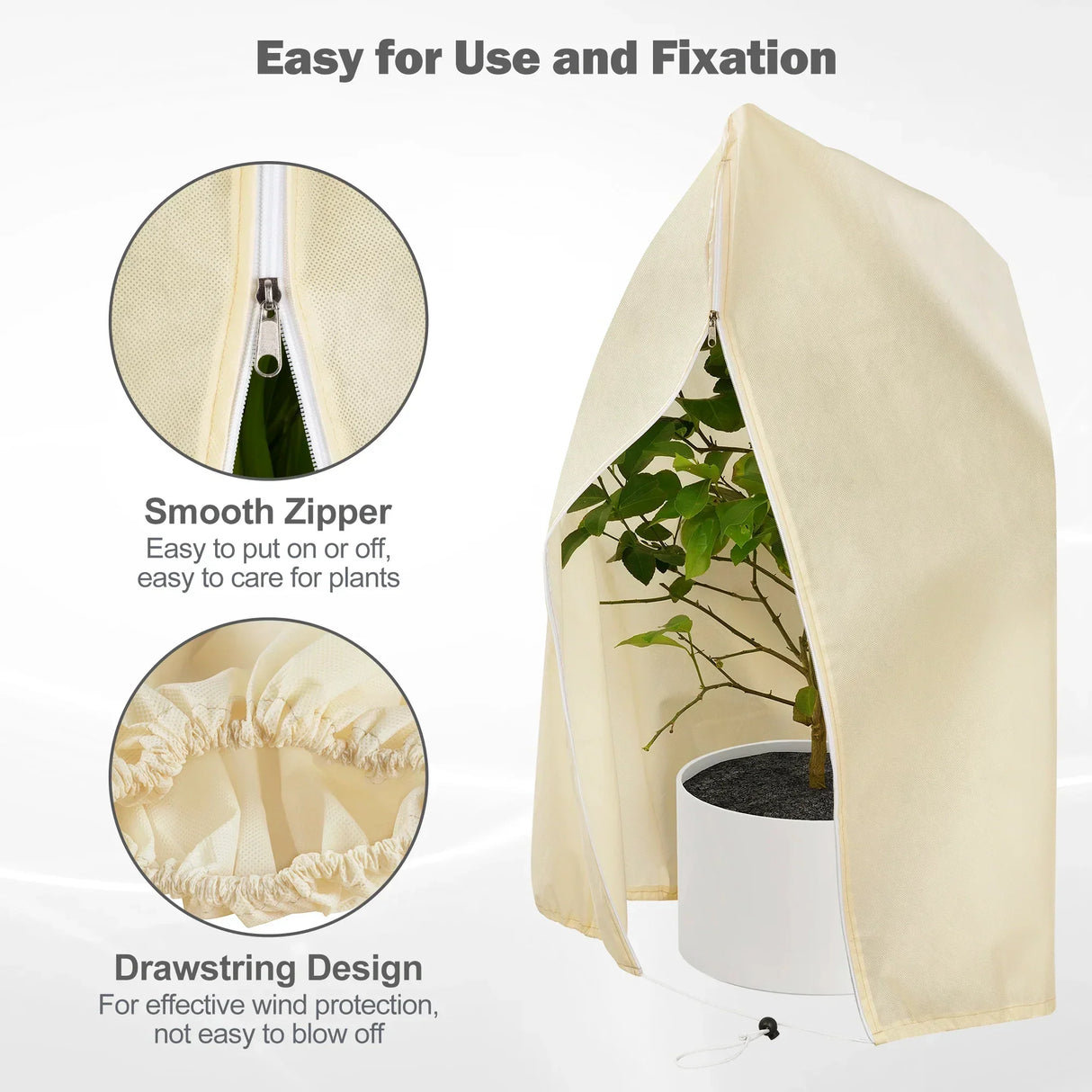 Hjemix | Vinterbeskyttelsestrekk for planter - Frostbeskyttelse med glidelås og snøring, pustende for palmer og potteplanter i hagen