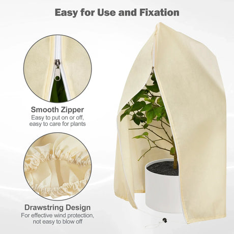 Hjemix | Vinterbeskyttelsestrekk for planter - Frostbeskyttelse med glidelås og snøring, pustende for palmer og potteplanter i hagen