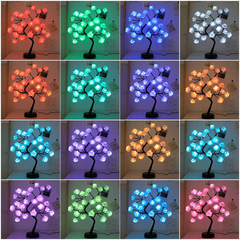 Hjemix | RGB Rose Flower Tree Lights 24LED USB Batteri Bordlampe Fairy Natt Lys Hjem Fest Jul Bryllup Soveroms Dekorasjon Gave