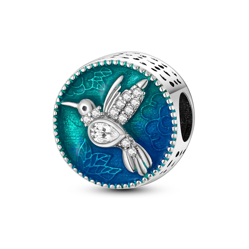 Hjemix | 925 Sølv Gylden Leopard Charms Perler Fargerik Kameleon Nesehorn Løve Skarabé Katt Anheng Kompatibel med Original Pandora Armbånd Smykker