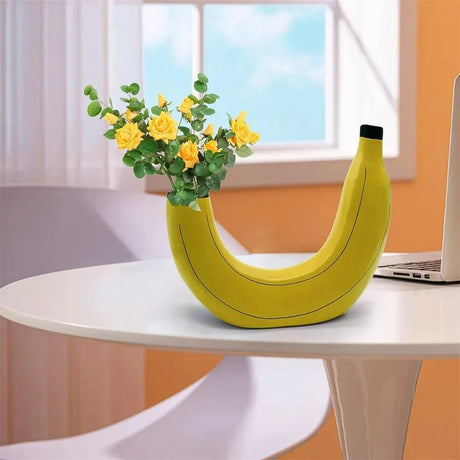 Hjemix | Banan vase, blomster vase laget av harpiks, søt bananform, dekorativ bordvase for blomsterarrangementer, stue, soverom, hjemmedekorasjon