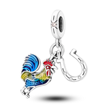 Hjemix | 925 Sølv Gylden Leopard Charms Perler Fargerik Kameleon Nesehorn Løve Skarabé Katt Anheng Kompatibel med Original Pandora Armbånd Smykker
