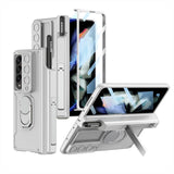 Hjemix | Luksus etui med S Pen-holder og hengslet skjermbeskyttelsesring stativ etui for Samsung Galaxy Z Fold 5 Z Fold 4