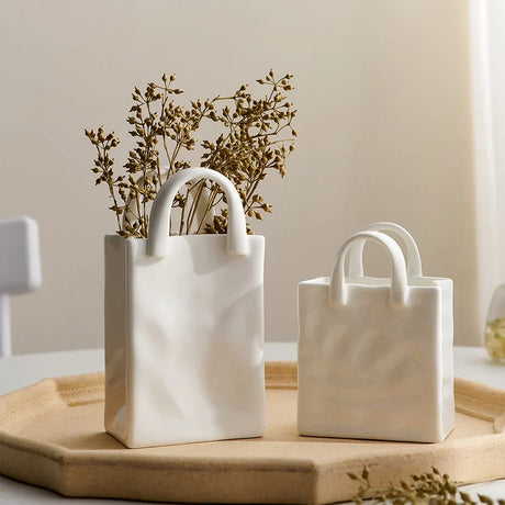 Hjemix | Nordisk dekorativ vase håndveske keramisk vase dekorasjon hjem blomster for dekor borddekorasjons tilbehør romdekorasjon vasegave