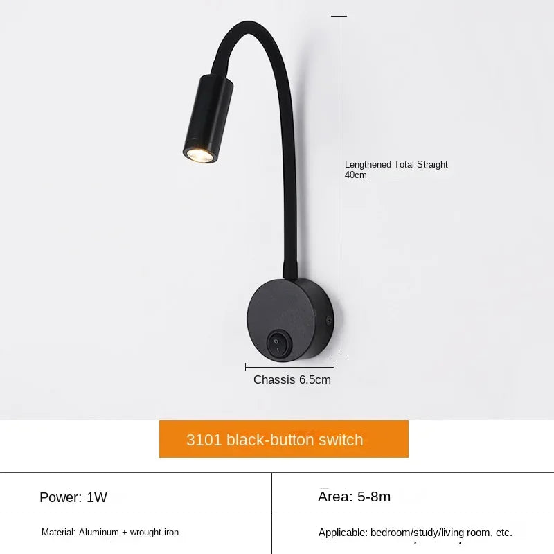 Hjemix | Allsidig LED Vegglampe: Moderne, Fleksibel, Perfekt for å Lese i Sengen