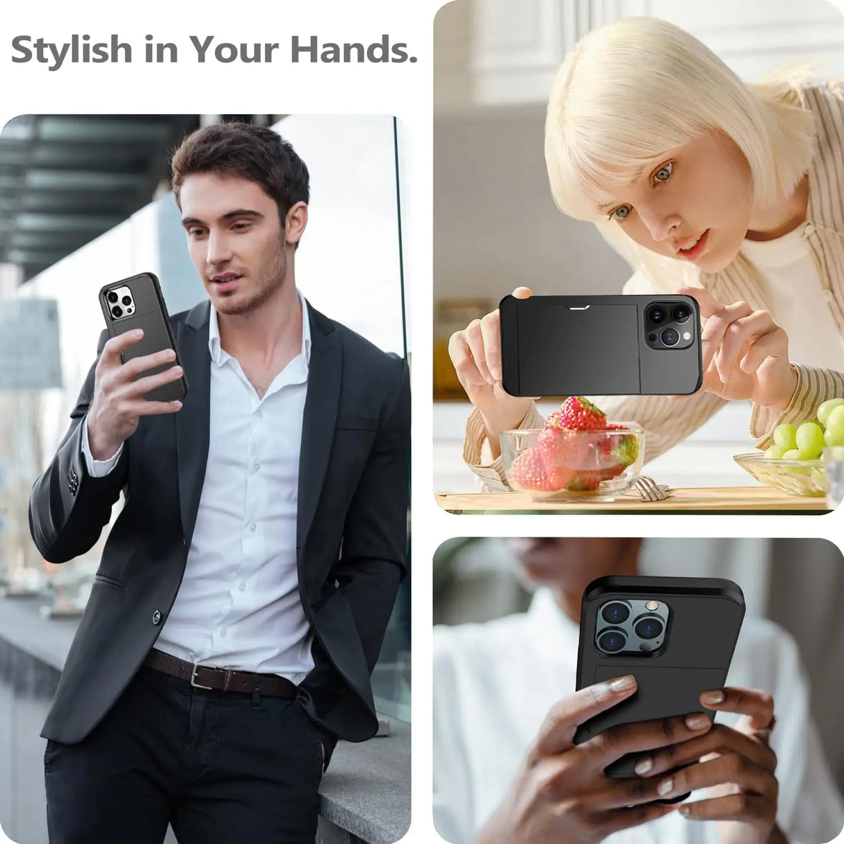 Hjemix | LuxShield iPhone-deksel med kortlomme | Slank design | Kortoppbevaring | Beskyttelse og stil