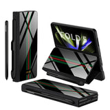 Hjemix | Støtbestandig Rustningssak Glassdeksler Stativ Sett Inn Kort Lærsak for Samsung Galaxy Z Fold 5/4