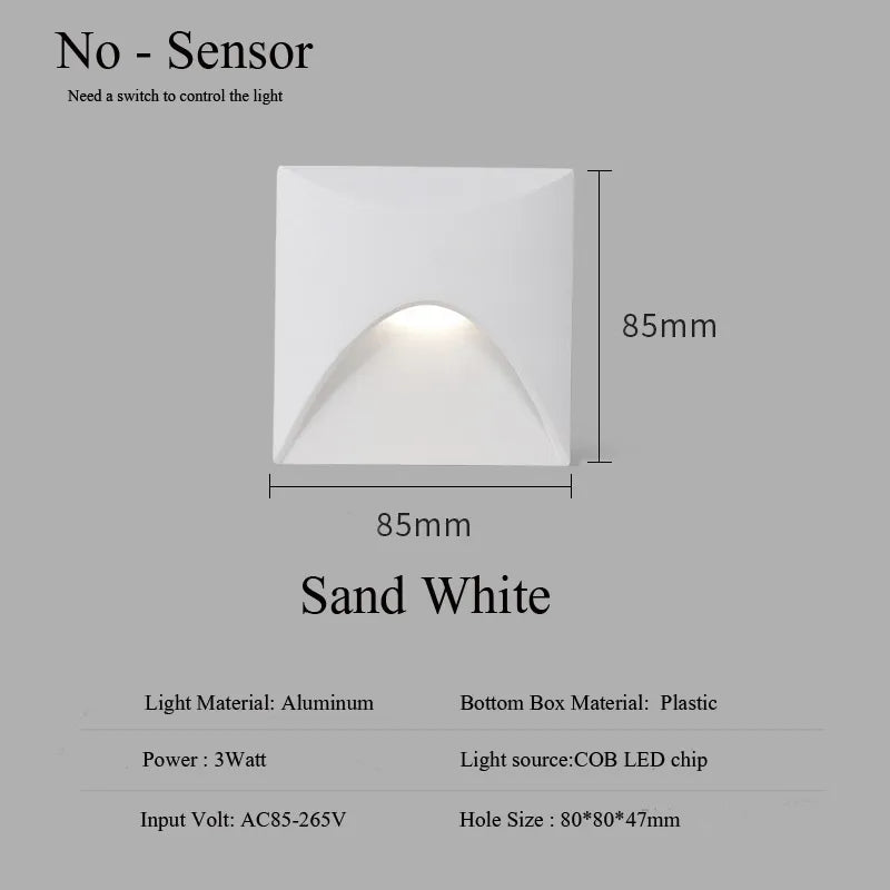 Hjemix | Moderne vanntett IP65 LED innfelt vegglampe for utendørs belysning - 3W innebygd trinn- og trapp-balkongportal lys