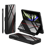 Hjemix | Støtbestandig Rustningssak Glassdeksler Stativ Sett Inn Kort Lærsak for Samsung Galaxy Z Fold 5/4