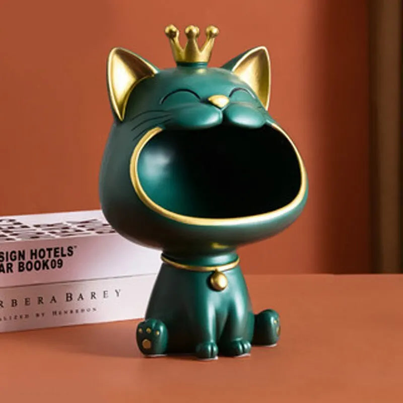 Hjemix | Fortune Crown Big Mouth Cat Entrance Nøkkelholder Dekorativ Ornament, Lett Luksus Hjemmegave Skulptur