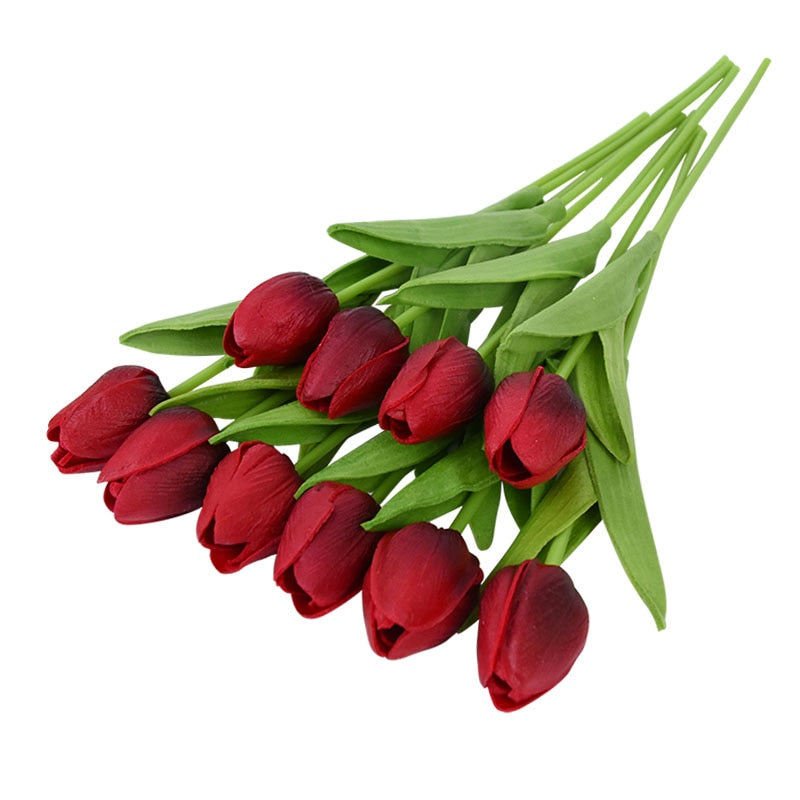 Hjemix | Kunstig Blomsterbukett med Tulipaner, Dekorasjon (10 Stykker)