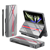 Hjemix | Støtbestandig Rustningssak Glassdeksler Stativ Sett Inn Kort Lærsak for Samsung Galaxy Z Fold 5/4