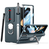 Hjemix | Luksus etui med S Pen-holder og hengslet skjermbeskyttelsesring stativ etui for Samsung Galaxy Z Fold 5 Z Fold 4