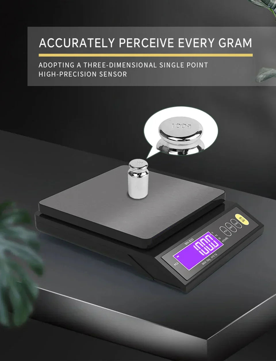 Hjemix | 5 kg/0.1 g og 10 kg/1 g digital elektronisk kjøkkenvekt, LCD-skjerm, helt vanntett rustfritt stål vektsverktøy for baking