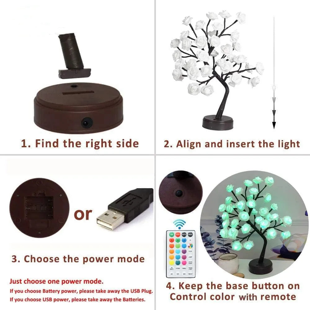 Hjemix | RGB Rose Flower Tree Lights 24LED USB Batteri Bordlampe Fairy Natt Lys Hjem Fest Jul Bryllup Soveroms Dekorasjon Gave