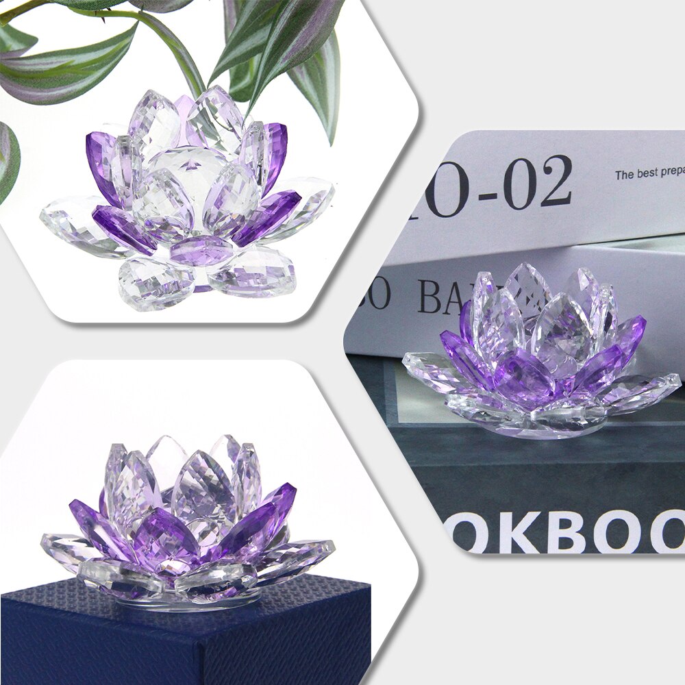 Hjemix | Crystal Lotus Flower Craft Glass Paperweight Home Decoration Ornaments Figures Home Wedding Party Decor Gifts Souvenir