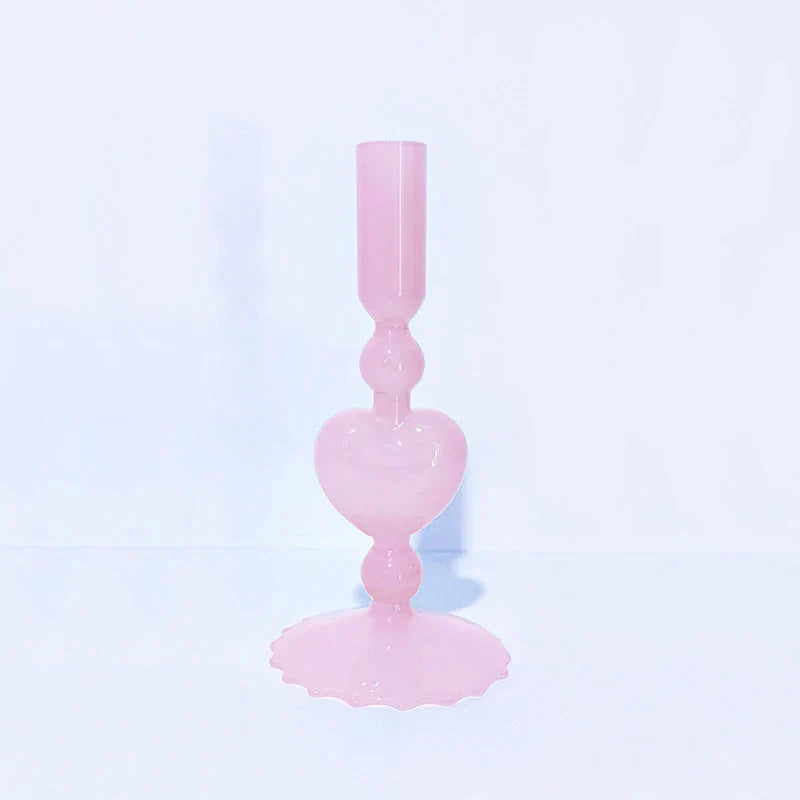 Hjemix | Retro Taper Lysestake Rød Hjerteformet Glass Lysestake Bryllup Borddekorasjon Hjem Fest Glass Vase Dekor