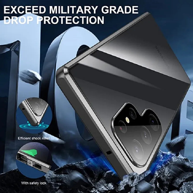 Hjemix | Metall Aluminiumlegering 360-deksel med sikkerhetslukking for Samsung Galaxy S24-S23 Serie