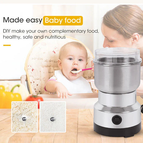 Hjemix | Mini Elektro-Kvernn – 300ml Ultrafin Kvern for Babymat, Kaffe, Krydder, Pepper og Korn – 2/4 Klinge alternativer