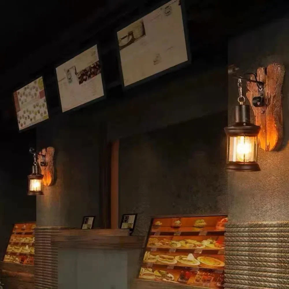 Hjemix | Retro Lantern Lamp Industriell Lantern Vegglampe