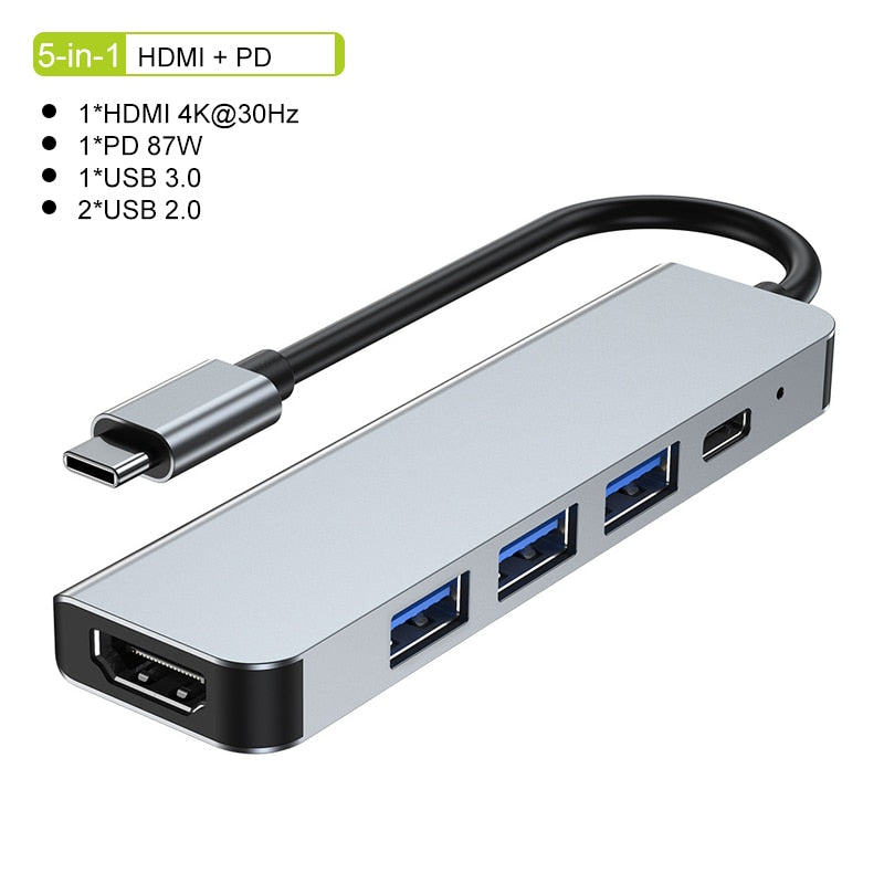 Hjemix | Thunderbolt 3 USB-C Hub med HDMI, PD, SD/TF for MacBook Air M1 og iPad Pro