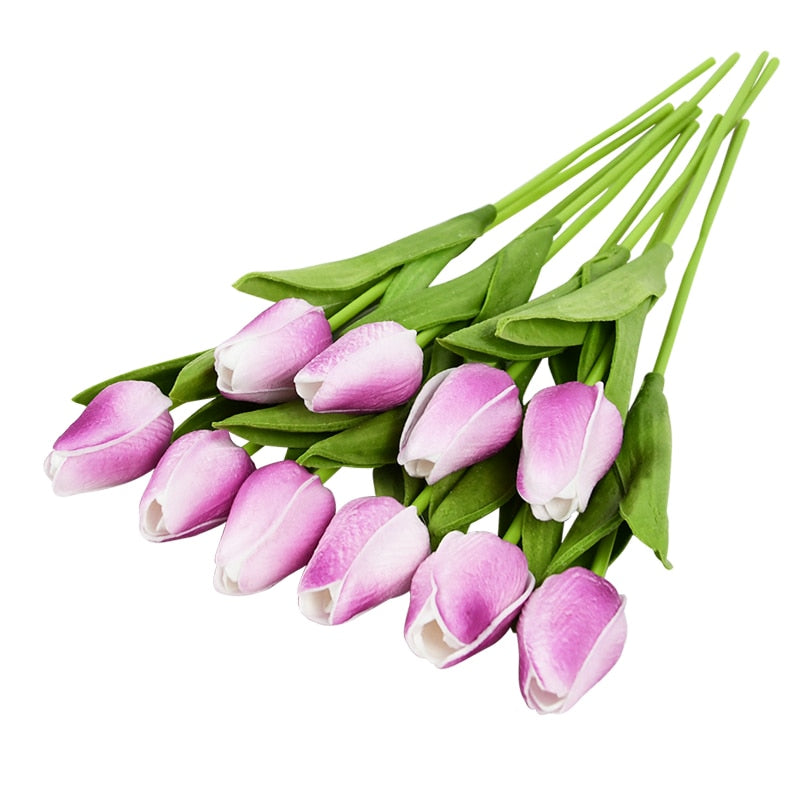 Hjemix | Kunstig Blomsterbukett med Tulipaner, Dekorasjon (10 Stykker)