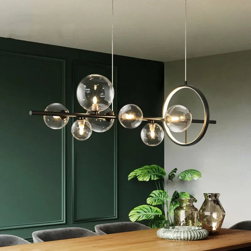 Hjemix | Moderne kreativ metall krystallampe: 7/10 klare glassbobler, lang rund design med G9 lyskilde