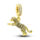 Hjemix | 925 Sølv Gylden Leopard Charms Perler Fargerik Kameleon Nesehorn Løve Skarabé Katt Anheng Kompatibel med Original Pandora Armbånd Smykker