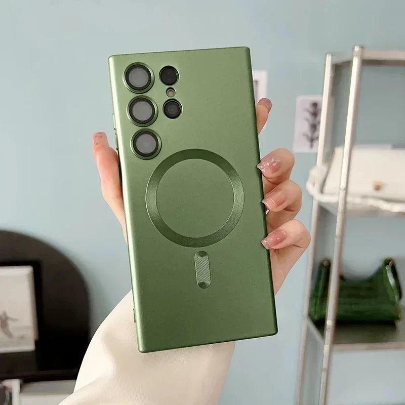 Hjemix | Luksus myk silikon Magsafe-deksel trådløs lade-deksel for Samsung Galaxy S24 S23 S22 S21 Ultra Plus full beskyttelse støtfangerdeksel