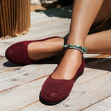 Hjemix | Kvinner Rundtå Flat Sko Solid Farge Strikket Tøfler Casual Pustende Ballett Flats Kvinner Flat Sko Loafers Kvinner