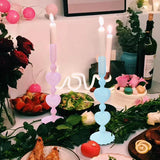 Hjemix | Retro Taper Lysestake Rød Hjerteformet Glass Lysestake Bryllup Borddekorasjon Hjem Fest Glass Vase Dekor