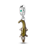 Hjemix | 925 Sølv Gylden Leopard Charms Perler Fargerik Kameleon Nesehorn Løve Skarabé Katt Anheng Kompatibel med Original Pandora Armbånd Smykker