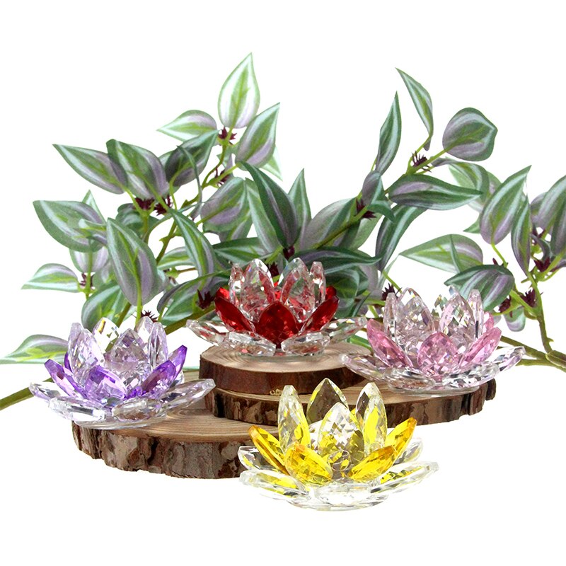 Hjemix | Crystal Lotus Flower Craft Glass Paperweight Home Decoration Ornaments Figures Home Wedding Party Decor Gifts Souvenir