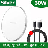 Hjemix | 30W Rask Trådløs Ladeplate | Premium USB C Ladekabel MagSafe Lader for Apple iPhone, Samsung & Android - Rask Trådløs Ladeplate