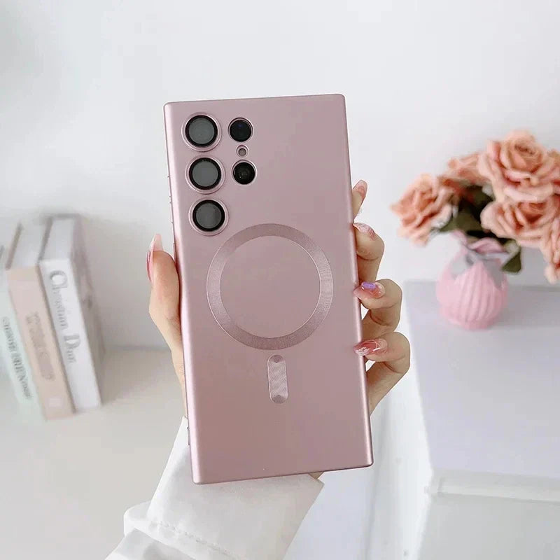 Hjemix | Luksus myk silikon Magsafe-deksel trådløs lade-deksel for Samsung Galaxy S24 S23 S22 S21 Ultra Plus full beskyttelse støtfangerdeksel