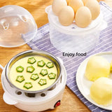 Hjemix | 220V Multifunksjonell elektrisk eggkoker - Dobbeltlag eggkoker og mini-dampkokeren for frokost på kjøkkenet