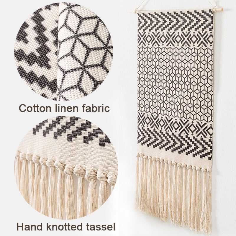 Hjemix | Bohemsk Veggteppe, Makramee Vegghengende, Hjemmedekorasjon, Bomull Lin Tassel, Håndlaget, Vevd, Geometrisk Lærred Kunst, Bakgrunns Veggtepper