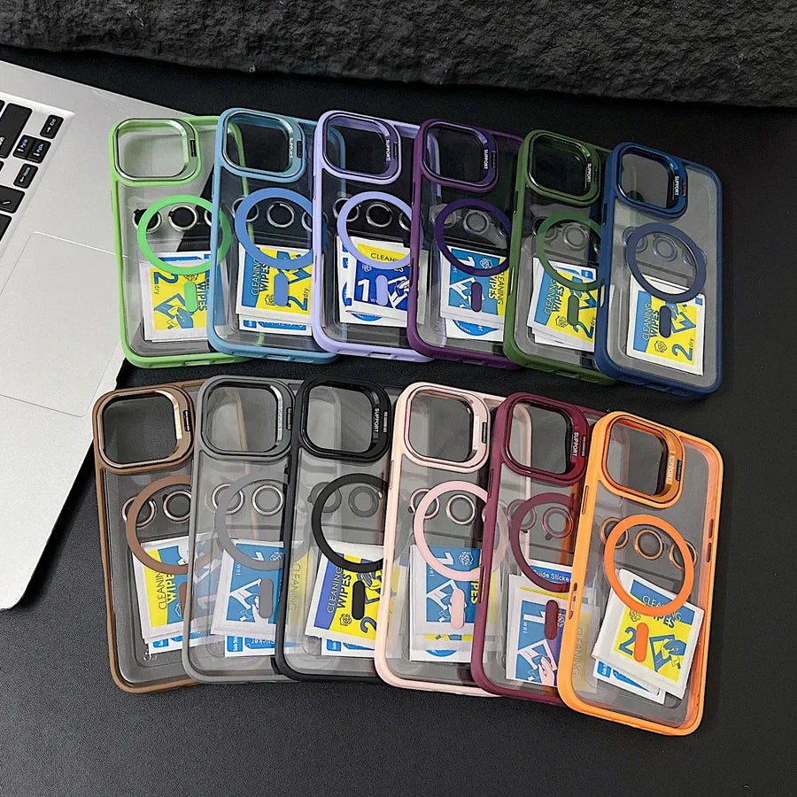 Hjemix | Støtsikker Magnetisk Magsafe Telefonveske Stativ Glass Linsebeskytter Deksel