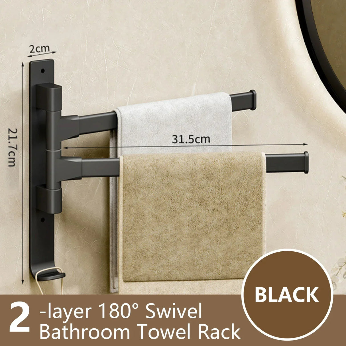 Hjemix | Håndklestang Rotbart Håndklestativ Plass Aluminium 1/2/3/4/5-Stang Håndkleholder Kjøkkenhylle Kjøkkenhanging Hylle Veggmontert