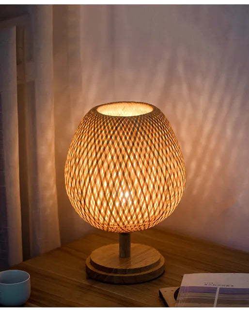 Hjemix | Rattan lampe - Trinnløs dimbar kurvlampe for soveroms- og stuedekorasjon