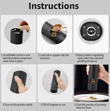 Hjemix | Elektrisk automatisk pepper- og saltkvern med LED-lys og justerbar maling - Perfekt for kjøkkenet eller restauranten