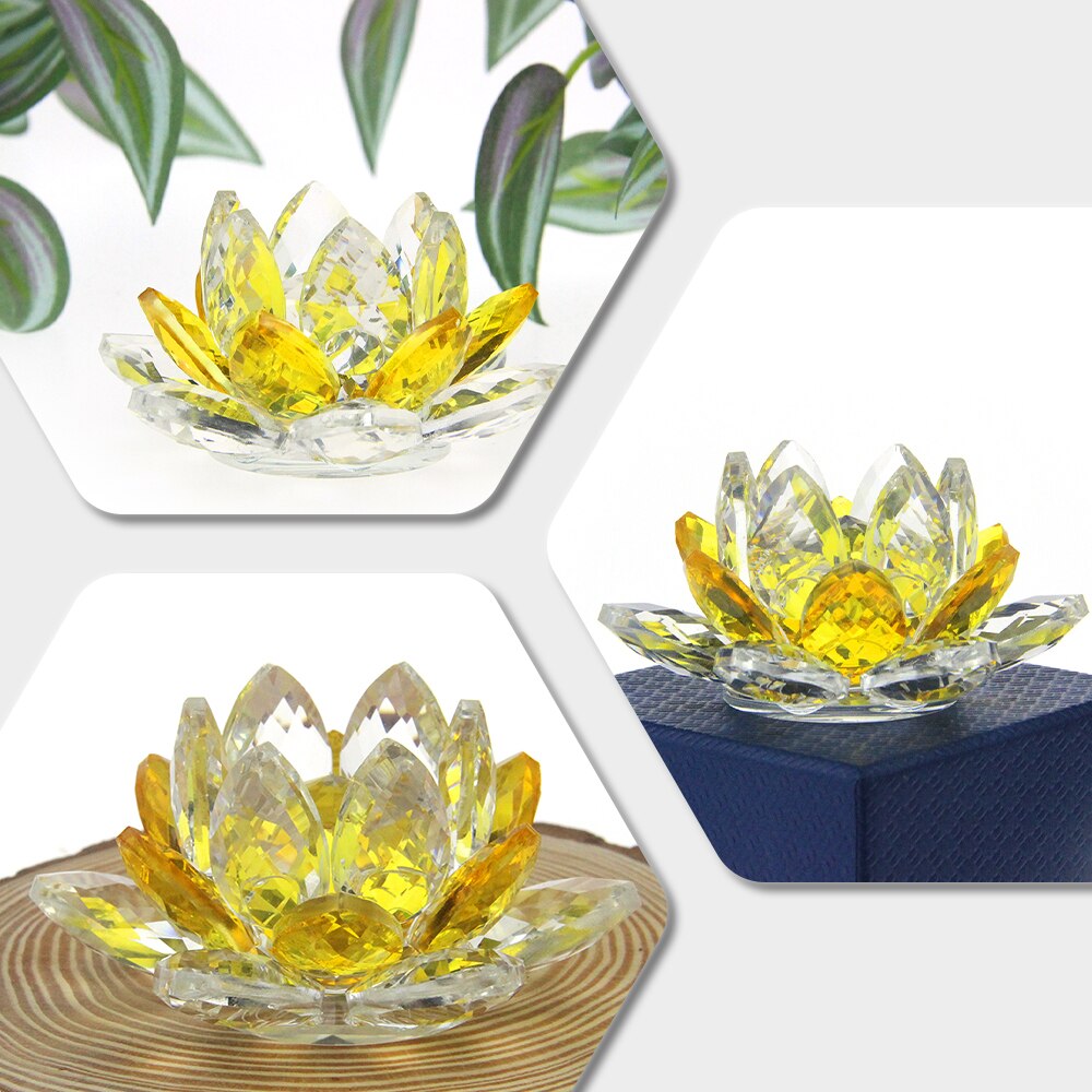 Hjemix | Crystal Lotus Flower Craft Glass Paperweight Home Decoration Ornaments Figures Home Wedding Party Decor Gifts Souvenir