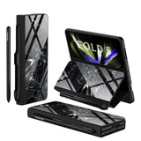 Hjemix | Støtbestandig Rustningssak Glassdeksler Stativ Sett Inn Kort Lærsak for Samsung Galaxy Z Fold 5/4